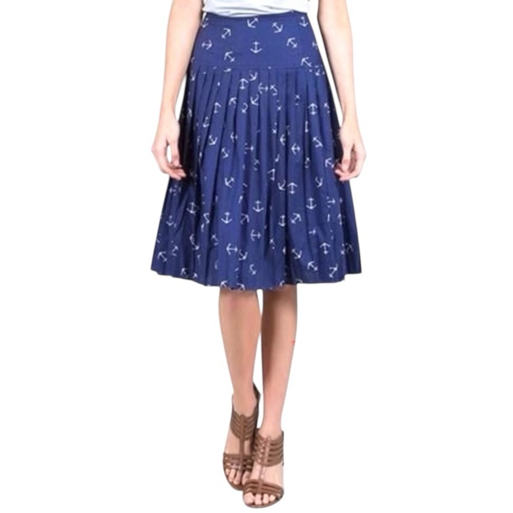 Downeast Navy Blue Anchor Pleated Skirt, Size XS